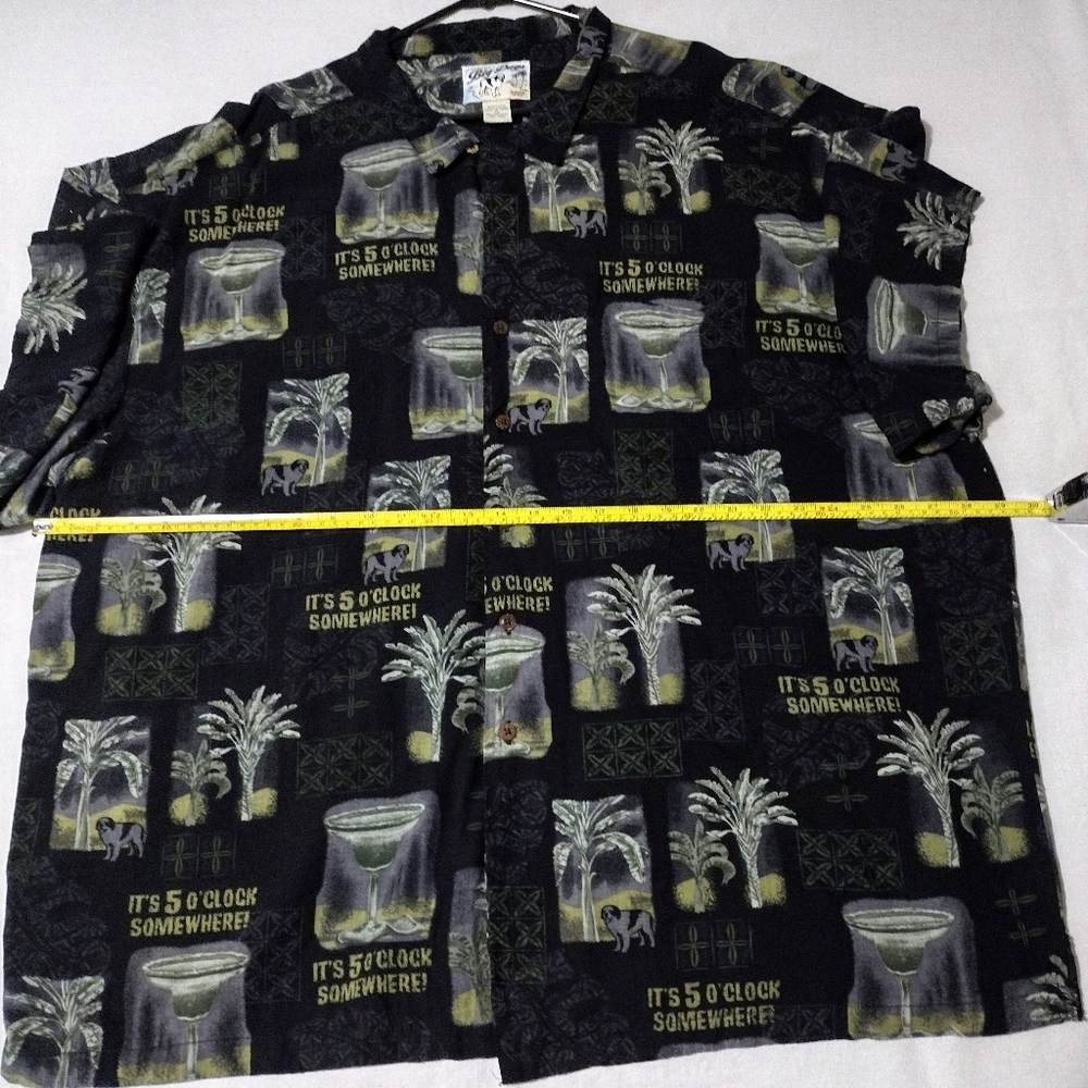 BIG DOG Authentic Hawaiian Shirt IT'S 5 O'CLOCK SOMEWHERE Black Green 4XL